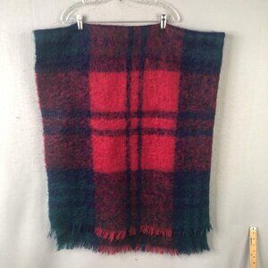 Texsa SuperSoft Blanket One Size Mohair Wool Plaid Fringe Red Green Tartan